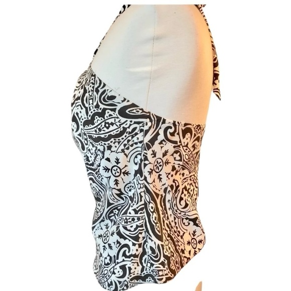 INC Halter Top 100% Silk, Brown Cream Floral Tropical - Picture 4 of 8